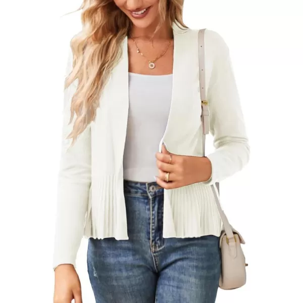 GRACE KARIN Womens Casual Draped Open Front Cropped Cardigan Long Sleeve Sweater Peplum Knit OutwearWhite