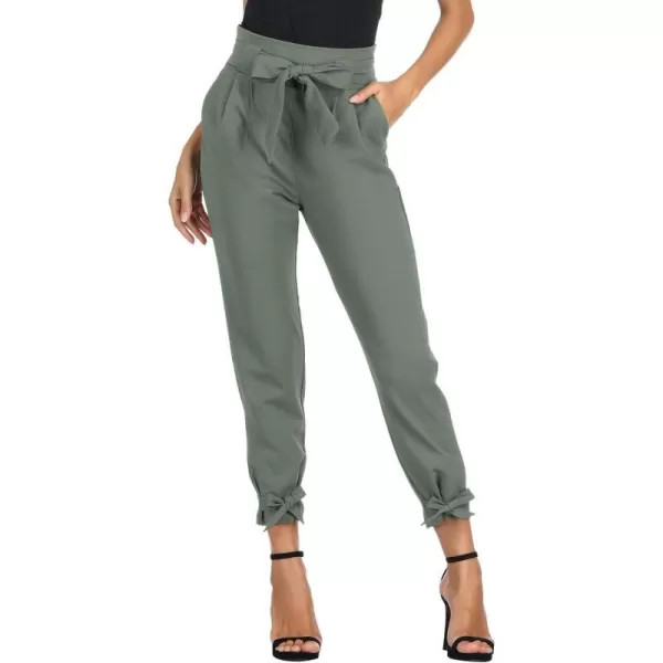 GRACE KARIN Womens Casual High Waist Pencil Pants with BowKnot Pockets for WorkGray Green