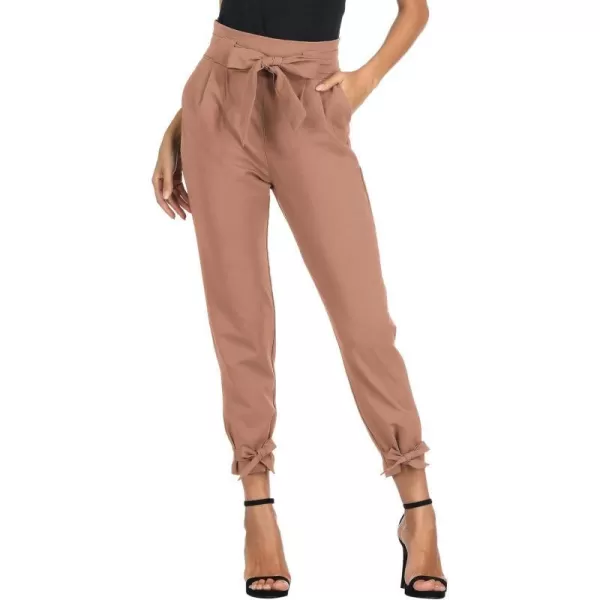 GRACE KARIN Womens Casual High Waist Pencil Pants with Pockets BowKnot Cropped Paper Bag Pants for WorkApricot