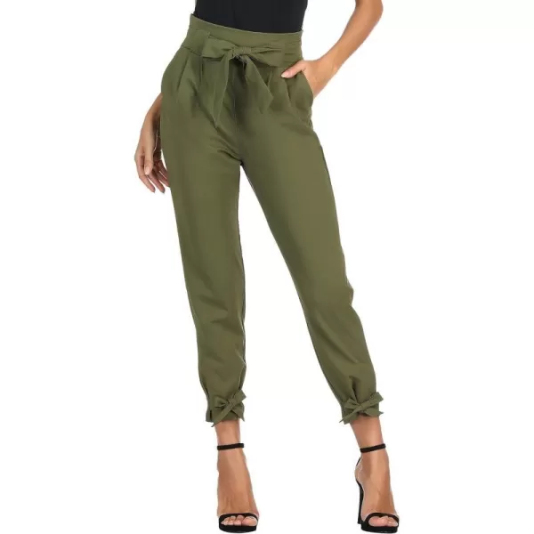 GRACE KARIN Womens Casual High Waist Pencil Pants with Pockets BowKnot Cropped Paper Bag Pants for WorkArmy Green