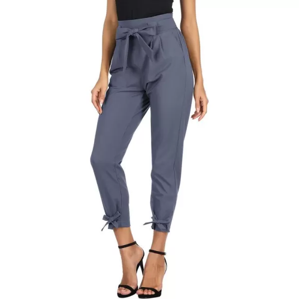 GRACE KARIN Womens Casual High Waist Pencil Pants with Pockets BowKnot Cropped Paper Bag Pants for WorkBluegray