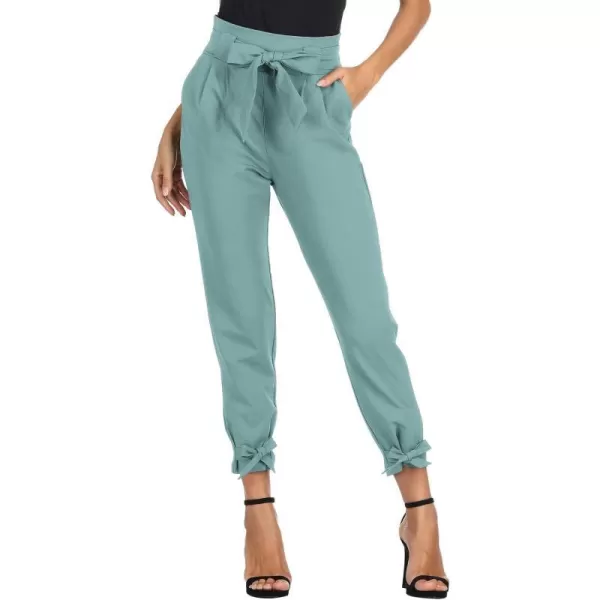 GRACE KARIN Womens Casual High Waist Pencil Pants with Pockets BowKnot Cropped Paper Bag Pants for WorkBluish Green