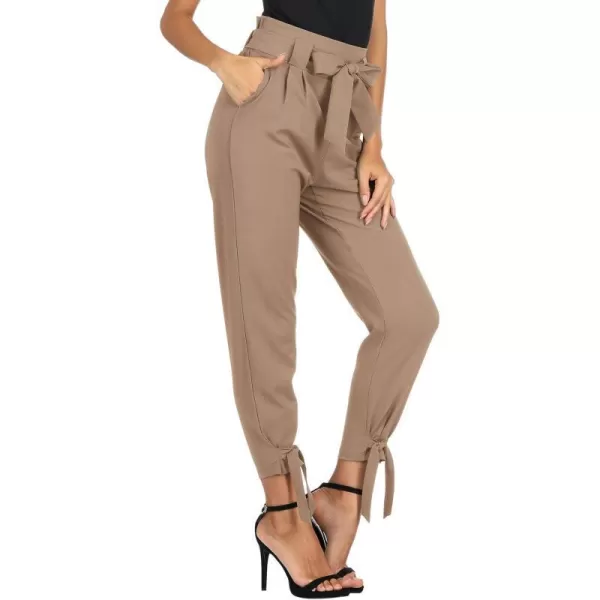 GRACE KARIN Womens Casual High Waist Pencil Pants with Pockets BowKnot Cropped Paper Bag Pants for WorkCamel