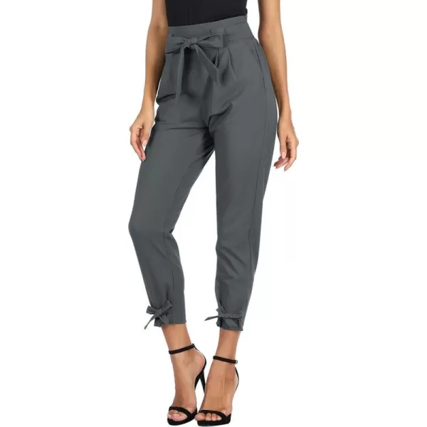 GRACE KARIN Womens Casual High Waist Pencil Pants with Pockets BowKnot Cropped Paper Bag Pants for WorkCharcoal Gray