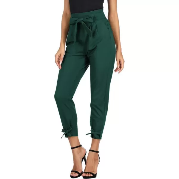 GRACE KARIN Womens Casual High Waist Pencil Pants with Pockets BowKnot Cropped Paper Bag Pants for WorkDark Green