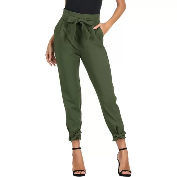 GRACE KARIN Womens Casual High Waist Pencil Pants with Pockets BowKnot Cropped Paper Bag Pants for WorkDark Olive Green