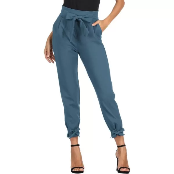 GRACE KARIN Womens Casual High Waist Pencil Pants with Pockets BowKnot Cropped Paper Bag Pants for WorkDeep Blue Haze