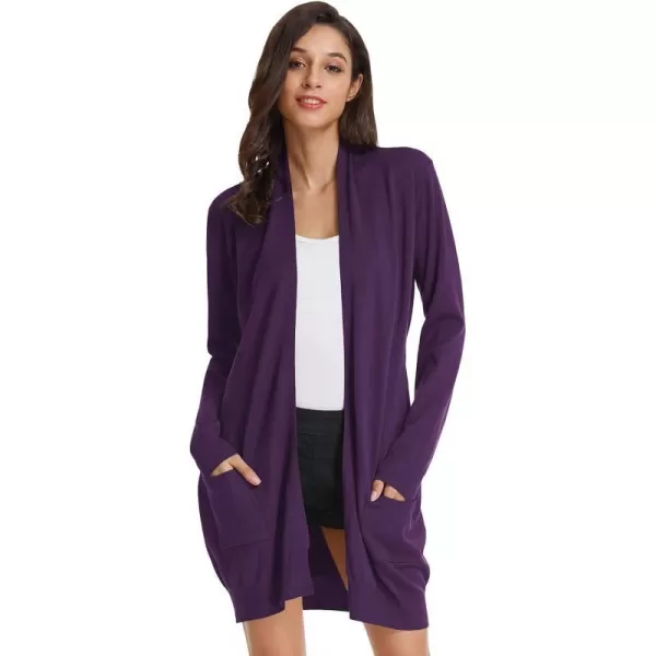 GRACE KARIN Womens Casual Open Front Cardigan Long Knitted Sweaters Shrug with PocketsDeep Purple