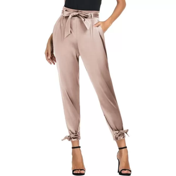 GRACE KARIN Womens Casual Pants Satin High Waist Cropped Pencil Pants with Bow Knot PocketsLight Pink