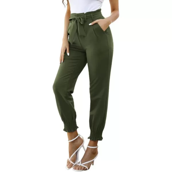 GRACE KARIN Womens Casual Pants Self Tie BowKnot Ankle Length Pencil Pants with Pockets926greenlong