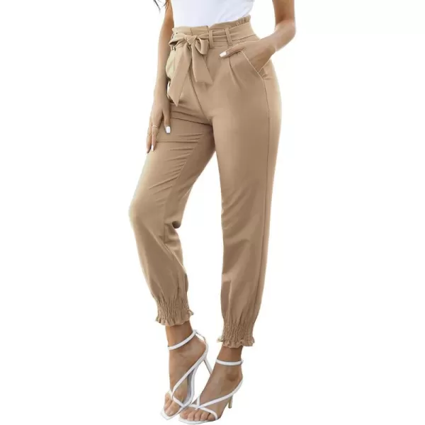 GRACE KARIN Womens Casual Pants Self Tie BowKnot Ankle Length Pencil Pants with PocketsCamel