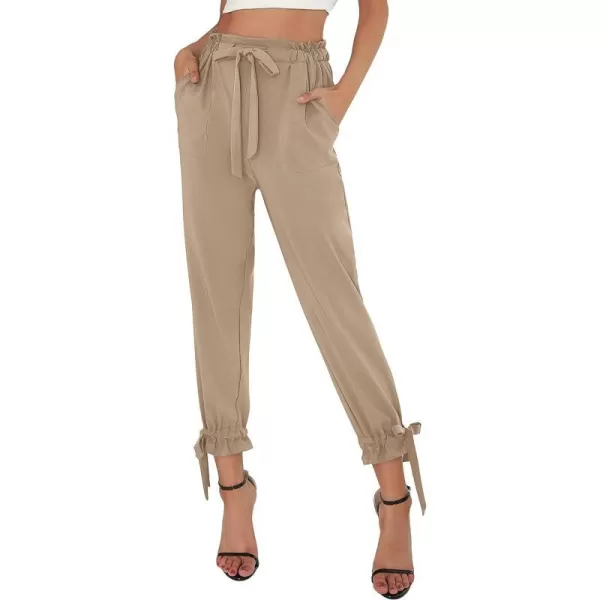 GRACE KARIN Womens Casual Pants Self Tie BowKnot Ankle Length Pencil Pants with PocketsCl540 Camel