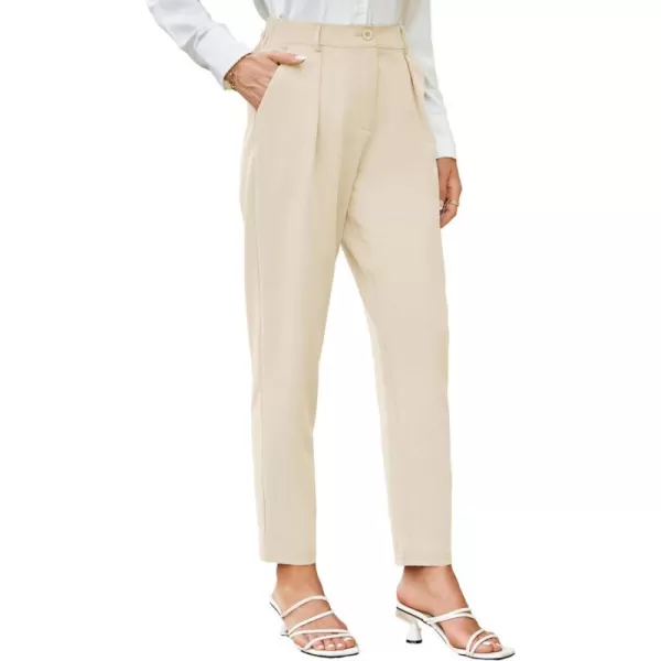 GRACE KARIN Womens Casual Work Pants with Pockets Elastic Waist Plaid Pants2122apricot