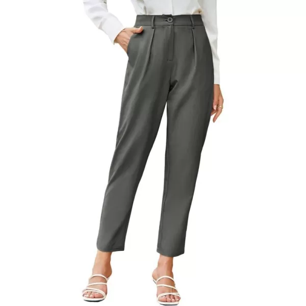 GRACE KARIN Womens Casual Work Pants with Pockets Elastic Waist Plaid Pants2122grey