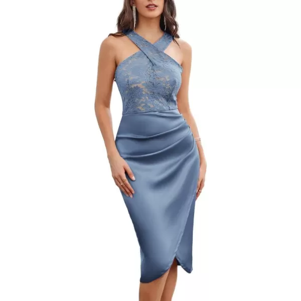 GRACE KARIN Womens Cocktail Dress Semi Formal Wedding Guest Lace Satin Halter Dresses for Evening PartyGrayish Blue