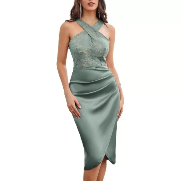 GRACE KARIN Womens Cocktail Dress Semi Formal Wedding Guest Lace Satin Halter Dresses for Evening PartyLight Green