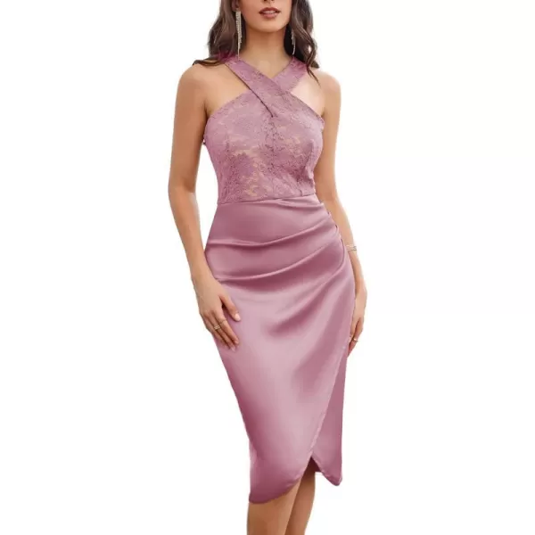 GRACE KARIN Womens Cocktail Dress Semi Formal Wedding Guest Lace Satin Halter Dresses for Evening PartySkin Pink