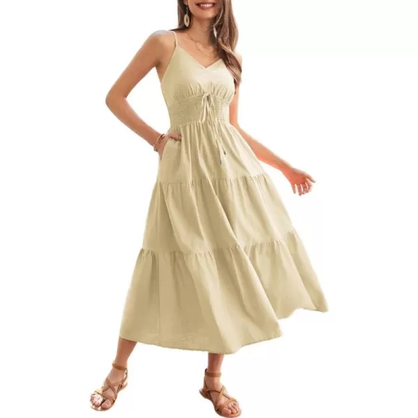 GRACE KARIN Womens Cotton Dresses Summer 2024 Spaghetti Strap V Neck Ruffle Tiered Flowy DressesKhaki