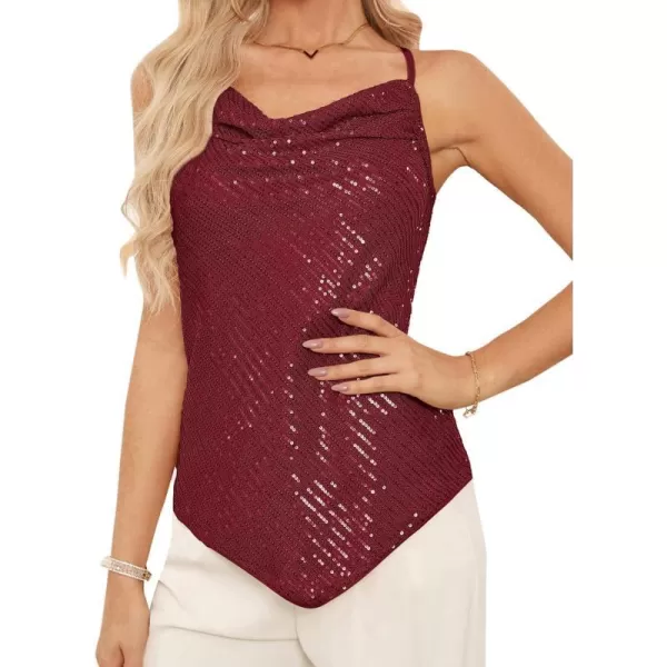 GRACE KARIN Womens Cowl Neck Sparkly Sequin Tops Strappy Cocktail Party Tank Tops Going Out Camisole Tops Dressy VestWine