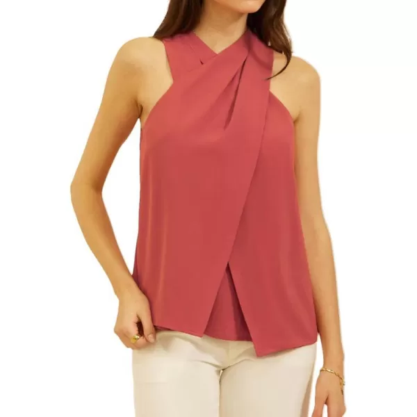 GRACE KARIN Womens Criss Cross Halter Neck Tops Sleeveless Blouses Shirts Dressy Elegant Casual Tank TopOrange