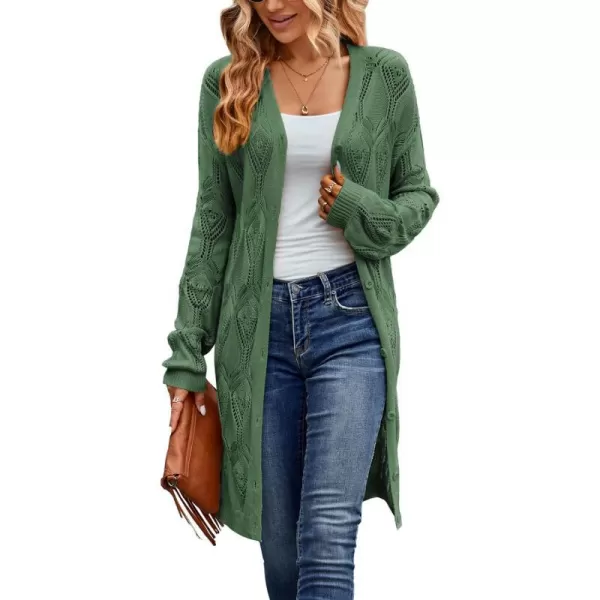 GRACE KARIN Womens Crochet Cardigan Summer Lightweight Sweater Long Sleeve Open Front Kimono Boho Beach Cover UpGreen