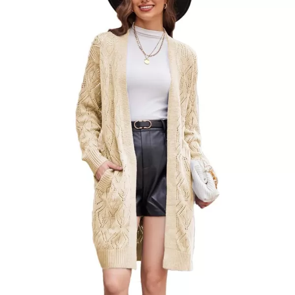 GRACE KARIN Womens Crochet Cardigan Sweaters Fall Open Front Long Cardigan Shrugs with PocketsApricot