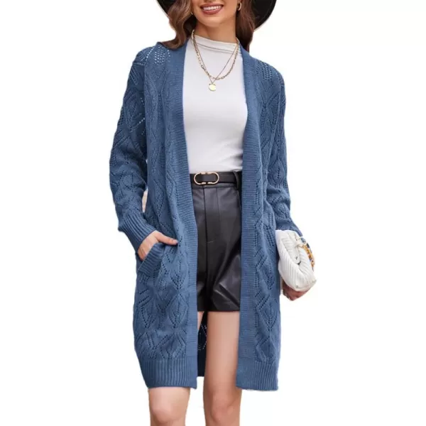 GRACE KARIN Womens Crochet Cardigan Sweaters Fall Open Front Long Cardigan Shrugs with PocketsHaze Blue