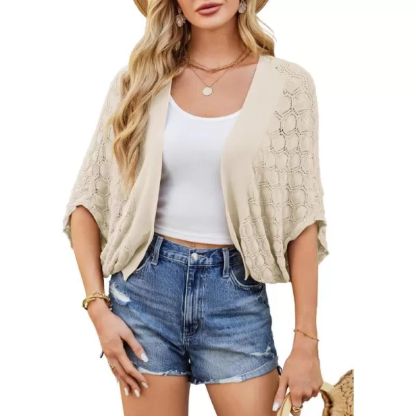 GRACE KARIN Womens Crochet Summer Cardigan Shrug 2024 Lightweight Open Front HollowOut Batwing Cardigan Sweater OutwearApricot