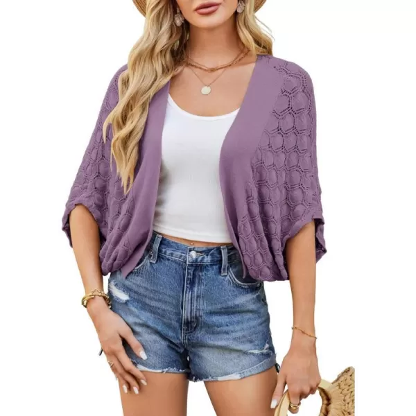 GRACE KARIN Womens Crochet Summer Cardigan Shrug 2024 Lightweight Open Front HollowOut Batwing Cardigan Sweater OutwearPurple