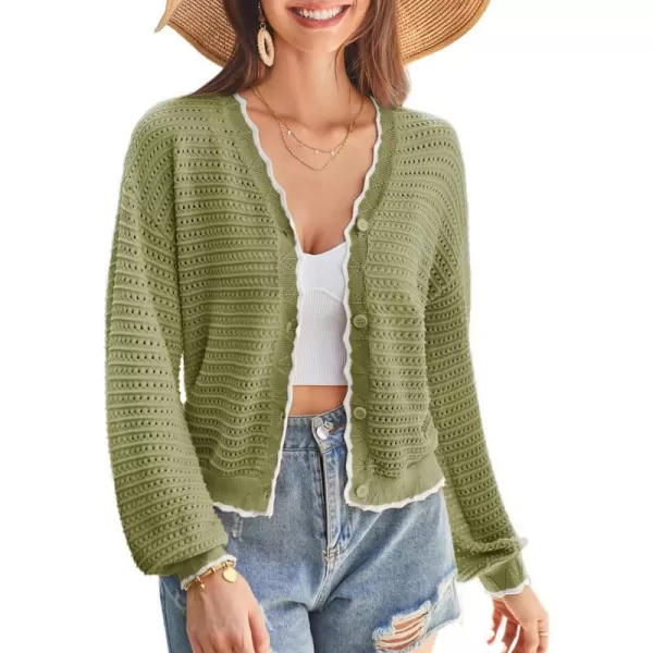 GRACE KARIN Womens Cropped Cardigan 2024 Crochet Knit Casual Lightweight Summer Cardigan V Neck HollowOut Bolero Shrug TopsGreen