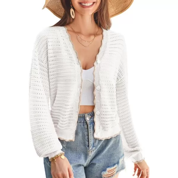 GRACE KARIN Womens Cropped Cardigan 2024 Crochet Knit Casual Lightweight Summer Cardigan V Neck HollowOut Bolero Shrug TopsWhite