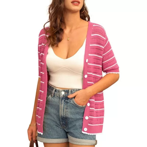 GRACE KARIN Womens Cropped Cardigan 2024 Short Sleeve Lightweight Crochet Shrug HollowedOut Knit Bolero Sweater TopsPink