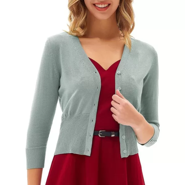 GRACE KARIN Womens Cropped Cardigan VNeck Button Down Open Front Ribbed Knit Shrug SweaterLight Grey