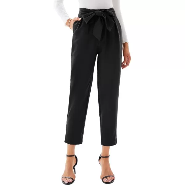 GRACE KARIN Womens Cropped Paper Bag Waist Pants with Pockets Office Casual Slim Fit Pencil Pants for Work TrousersBlack