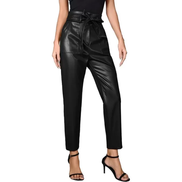 GRACE KARIN Womens Cropped Paper Bag Waist Pants with Pockets1758black Pu