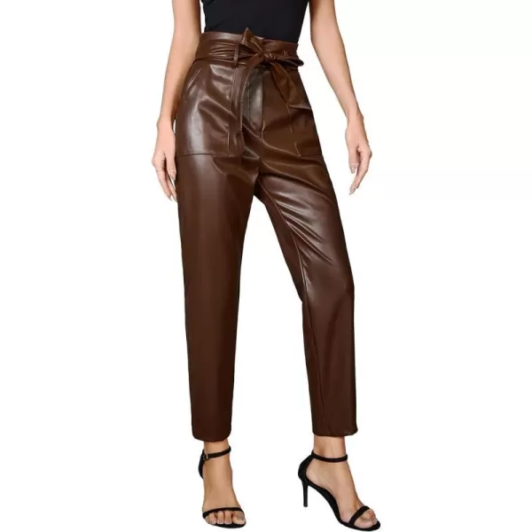 GRACE KARIN Womens Cropped Paper Bag Waist Pants with Pockets1758dark Brown Pu