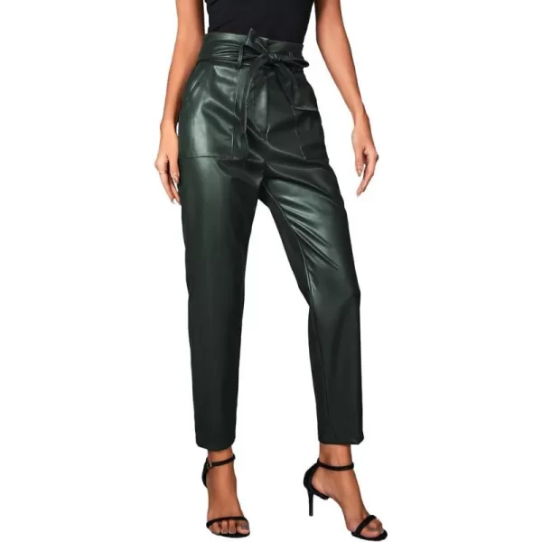 GRACE KARIN Womens Cropped Paper Bag Waist Pants with Pockets1758dark Green Pu