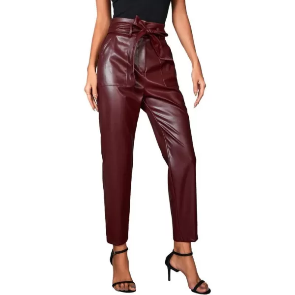 GRACE KARIN Womens Cropped Paper Bag Waist Pants with Pockets1758wine Pu