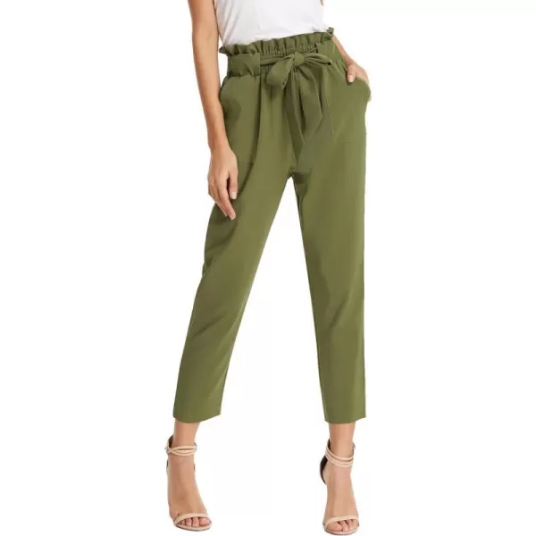 GRACE KARIN Womens Cropped Paper Bag Waist Pants with PocketsUpdatearmy Green