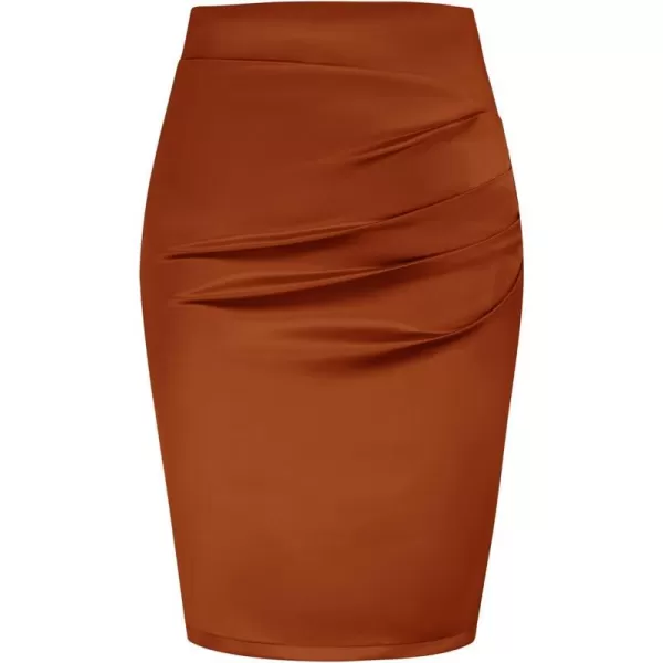 GRACE KARIN Womens Elegant Ruched Skirts Satin Knee Length Slim Fit Business SkirtBrown