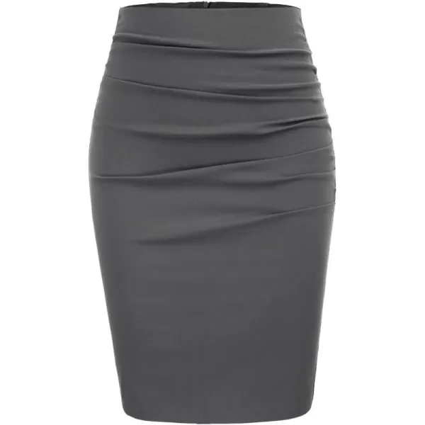 GRACE KARIN Womens Elegant Ruched Skirts Satin Knee Length Slim Fit Business SkirtDark Grey