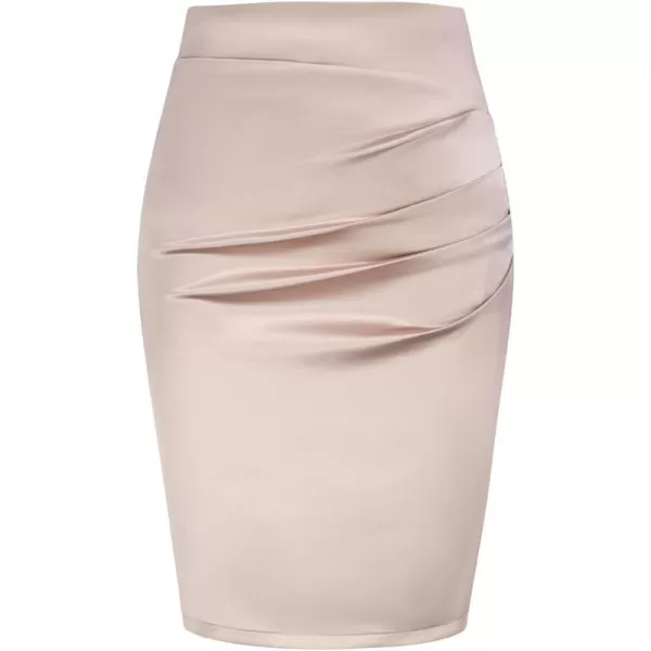 GRACE KARIN Womens Elegant Ruched Skirts Satin Knee Length Slim Fit Business SkirtFleshcolored