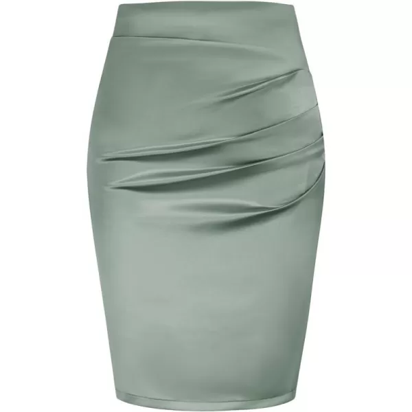 GRACE KARIN Womens Elegant Ruched Skirts Satin Knee Length Slim Fit Business SkirtLight Grey Green