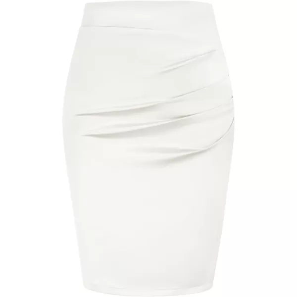 GRACE KARIN Womens Elegant Ruched Skirts Satin Knee Length Slim Fit Business SkirtOriginal White