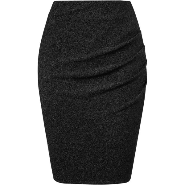 GRACE KARIN Womens Elegant Ruched Skirts Satin Knee Length Slim Fit Business SkirtRuched Black