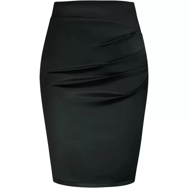 GRACE KARIN Womens Elegant Ruched Skirts Satin Knee Length Slim Fit Business SkirtSatin Black