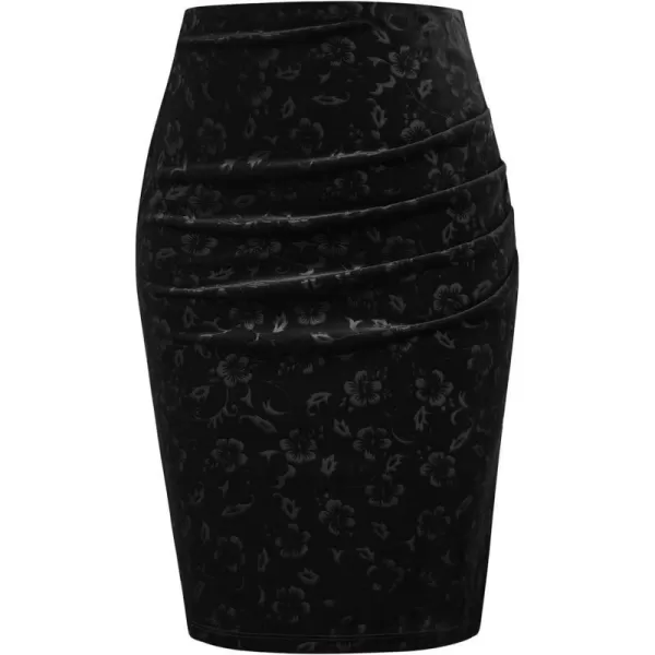 GRACE KARIN Womens Elegant Ruched Skirts Satin Knee Length Slim Fit Business SkirtVelvet Black