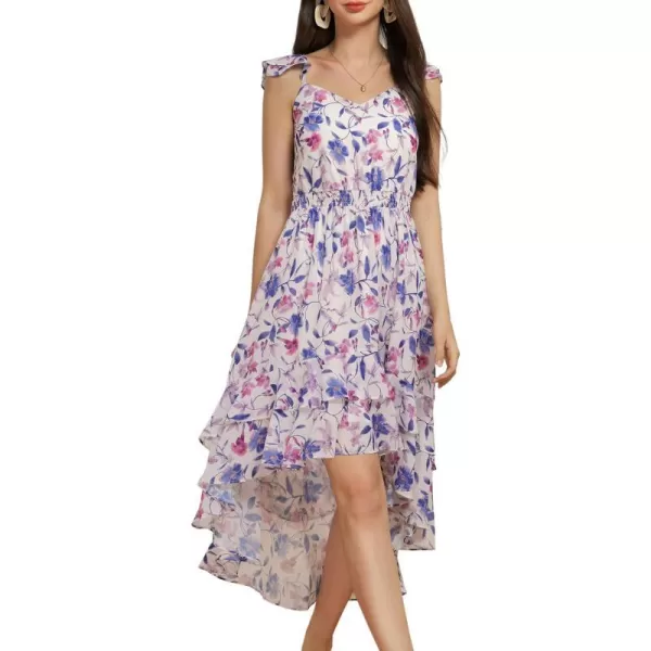 GRACE KARIN Womens Floral Dress 2024 Summer Sleeveless V Neck High Low Hem Tiered Ruffle Flowy Midi SundresseBlue Purple Flowers