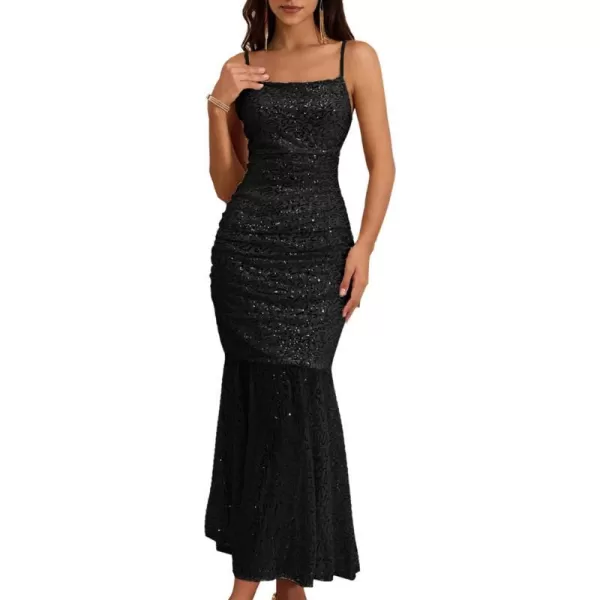 GRACE KARIN Womens Formal Sequin Dress for Women 2023 Elegant Mermaid Bodycon Maxi Evening Party Gown Prom DressesBlack