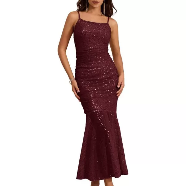 GRACE KARIN Womens Formal Sequin Dress for Women 2023 Elegant Mermaid Bodycon Maxi Evening Party Gown Prom DressesWine Red